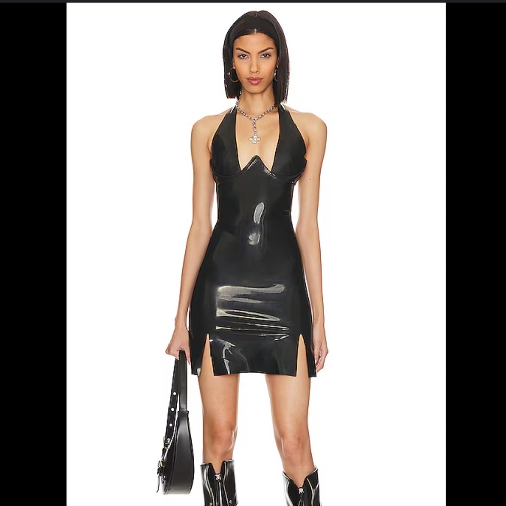 NWT Miaou Latex Cara Dress $545 Black Sz L Large